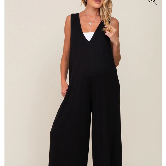 Black Deep V Sleeveless Wide Leg Maternity Jumpsuit L - Picture 1 of 3